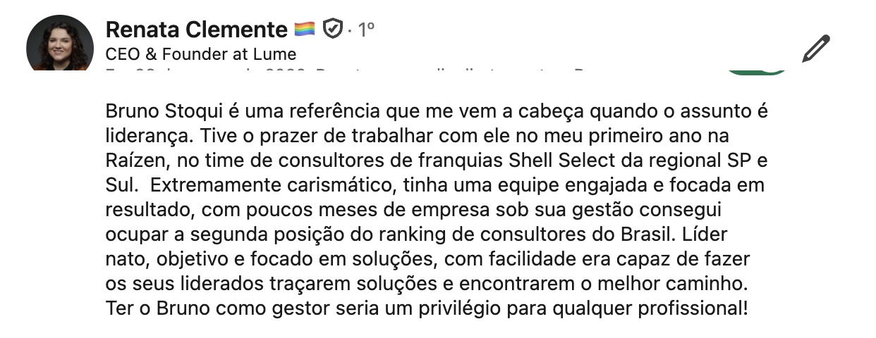 Recomendação de Renata Clemente, CEO & Founder Lume